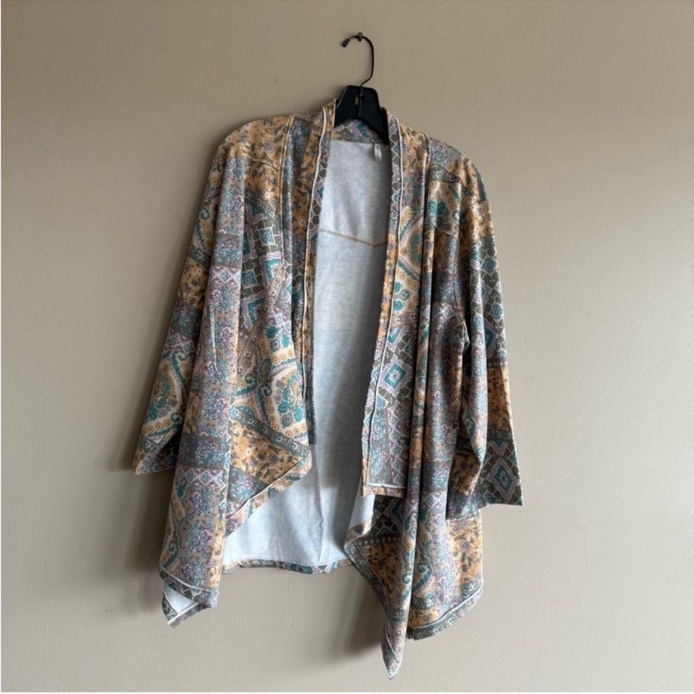 Cato Gray and Yellow Cardigan Sweater with Draped Silhouette